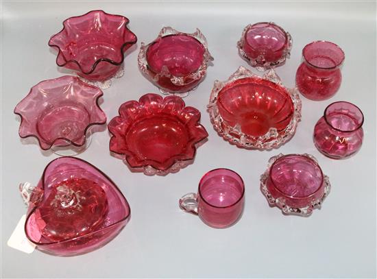 19 Pieces of Cranberry glassware